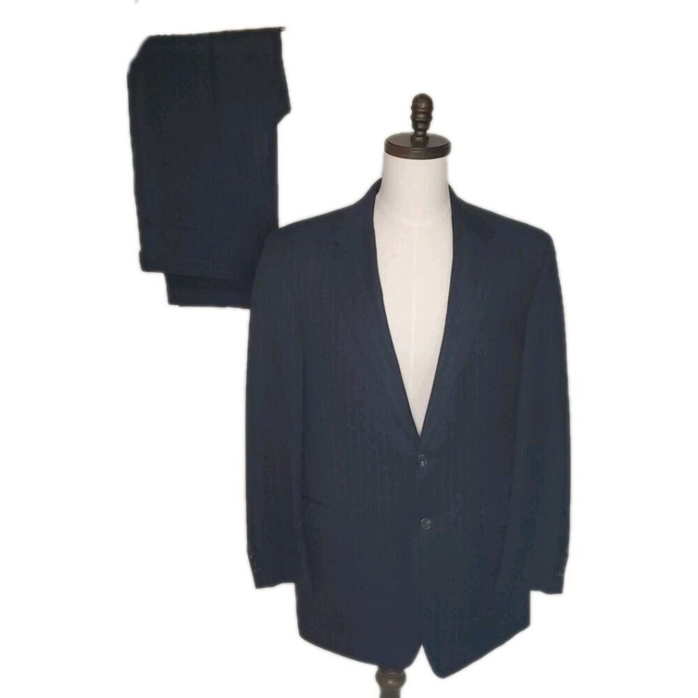 Lauren Ralph Lauren Men's 2 Piece Wool Pinstripe Suit Mens 43L 34x30 Navy Blue